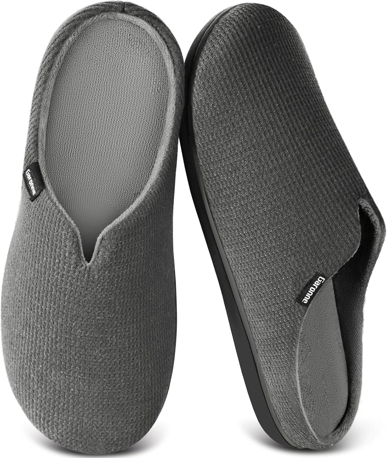 Garonne Men's Wide Slippers with Memory Foam, Slip-on House Shoes for Wide Width Feet