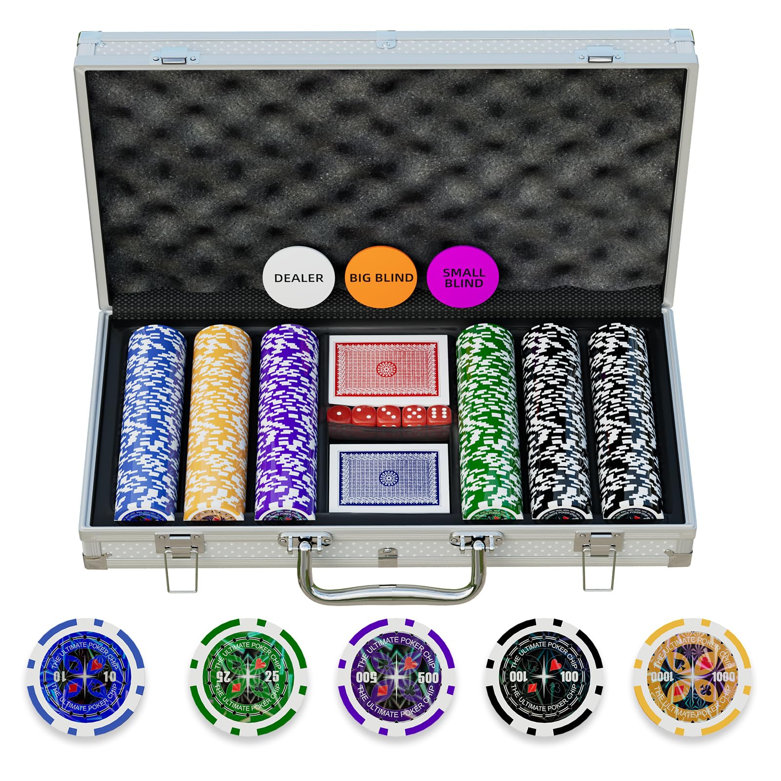 Homwom Poker-Set 300-teilig Laserpokerchips Aluminiumkoffer