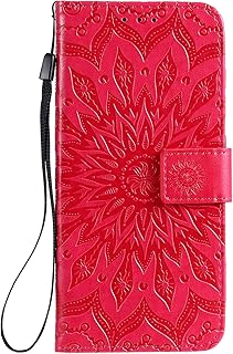Motorola Moto G50 Phone Case, Flip Folio Case PU Leather Wallet Cover Embossed Mandala with Magnetic Card Holder Kickstand Shockproof TPU Bumper Protective Case for Motorola Moto G50, Red