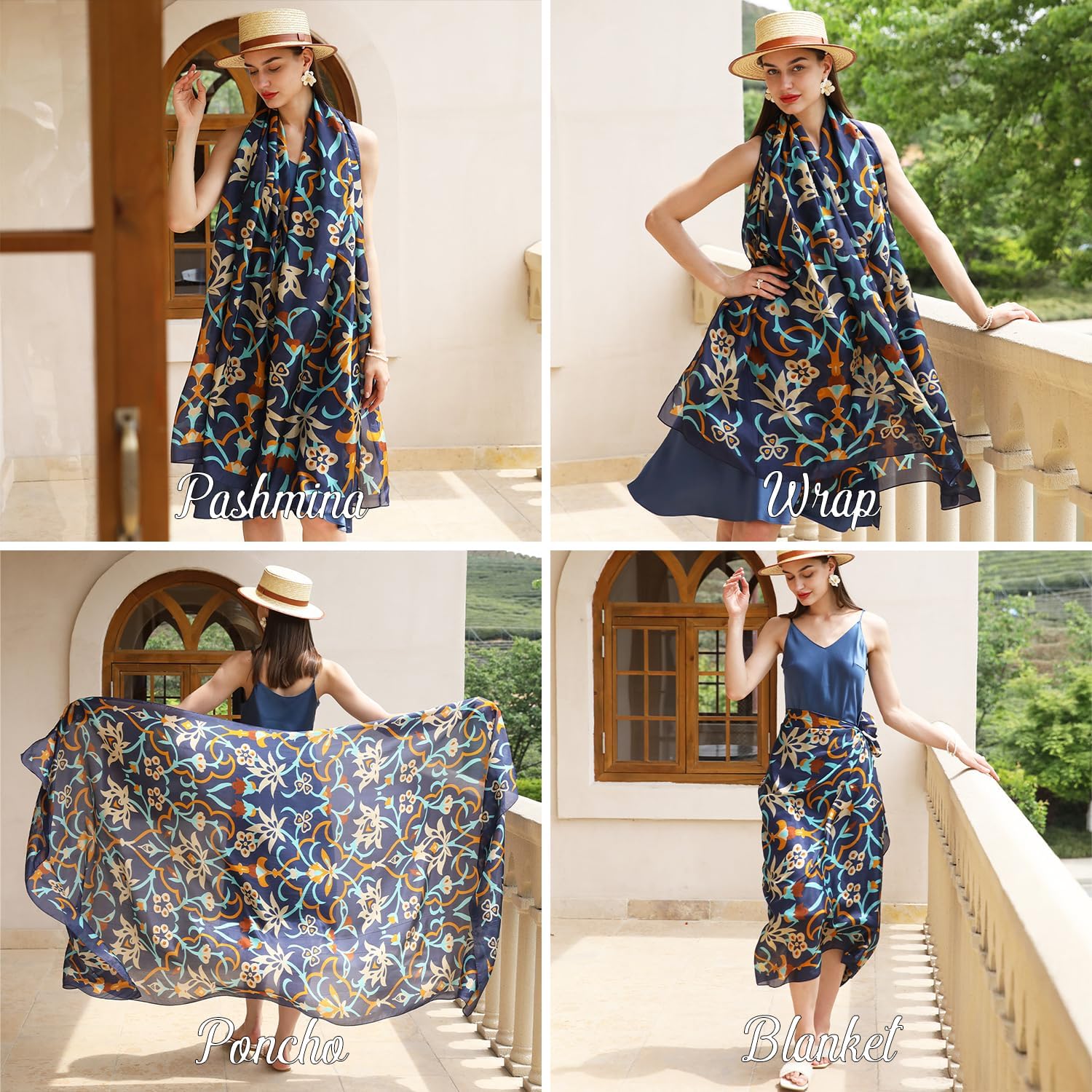 DANA XU Women's 100% Mulberry Satin Silk Pashmina Shawl Wraps Extra Large Floral Scarf for Evening Dresses, Soft Oversized - Image 2