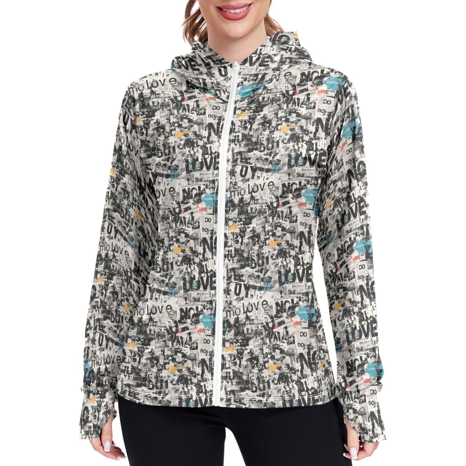 Grunge Texture Women Sun Protection Lightweight Hoodie Jacket Zip Up Jackets for Women UPF 50+ Clothing for Hiking Golf Running L