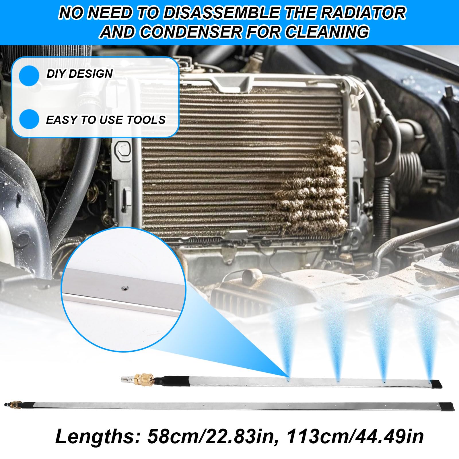 Kit Lancia per la Pulizia del Radiatore, 58cm e 113cm Lancia Pulizia del Radiatore con Connettore e Valvola per Auto Camion