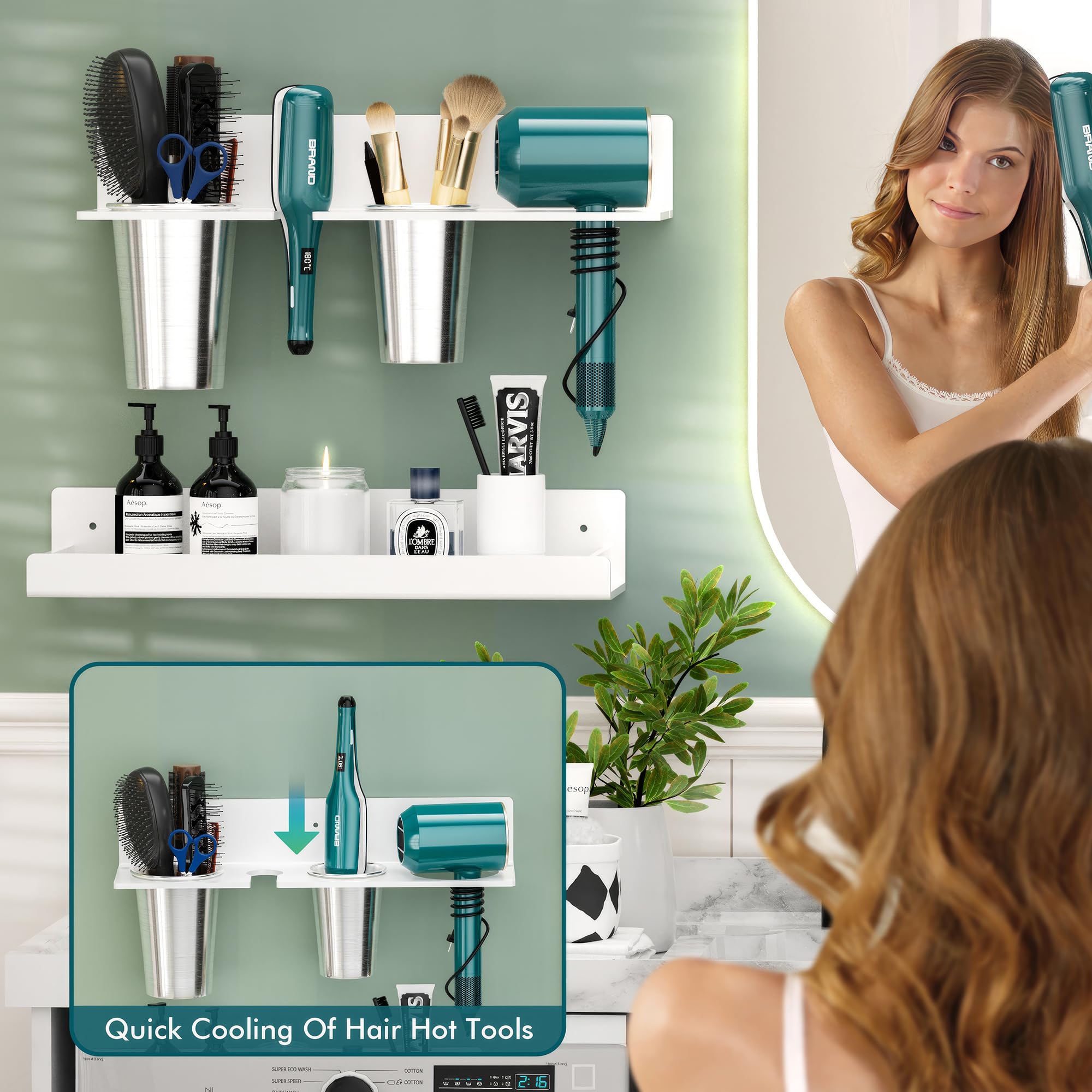 1 Set Wall Mounted Hair Comb Holder Organizer Adhesive Hair Brush Holder Razor Holder With 3 Holes Hair Tool Storage Holder For Hair Tools