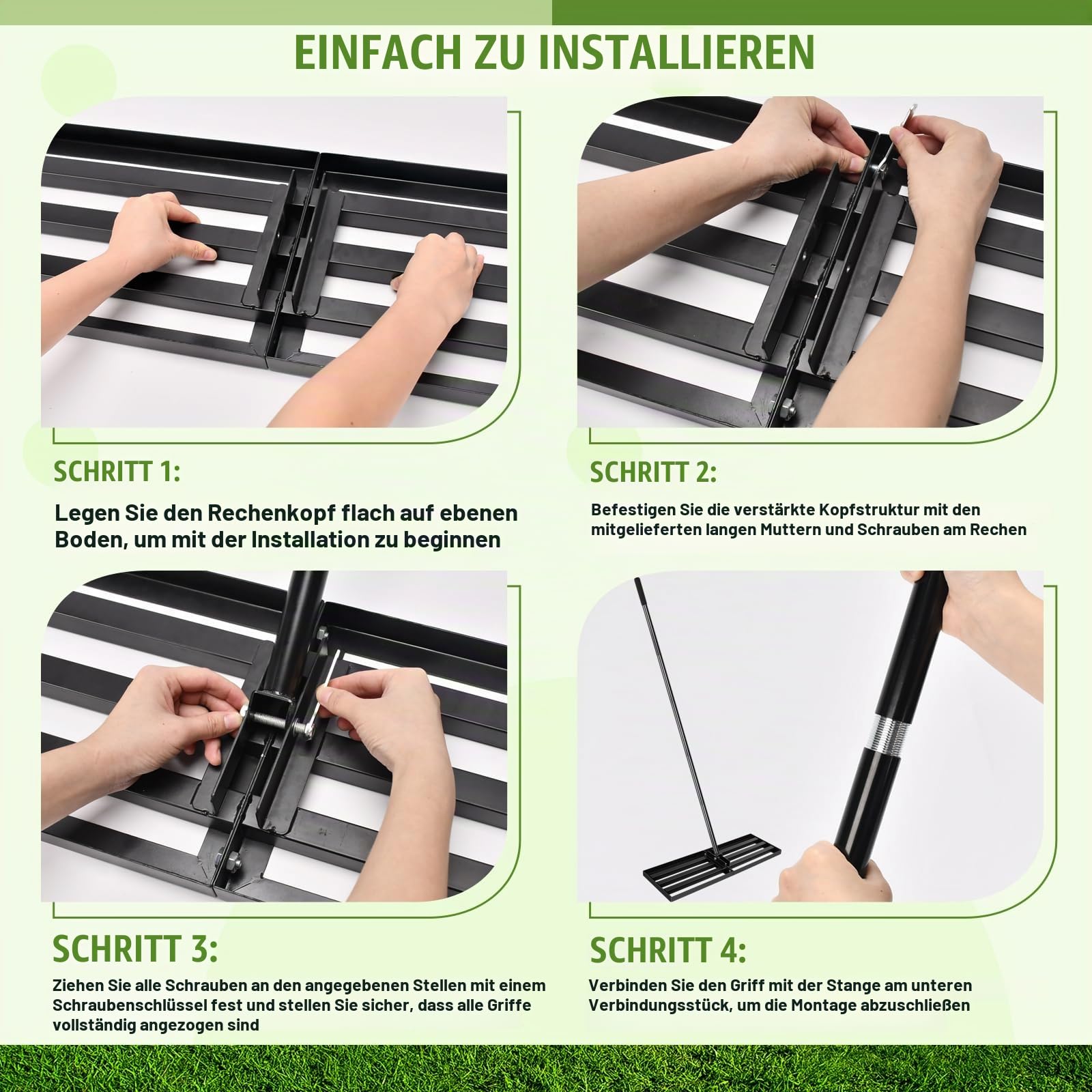 Rasen Nivellierungsrechen, [76x25cm] Edelstahl Rasenrechen