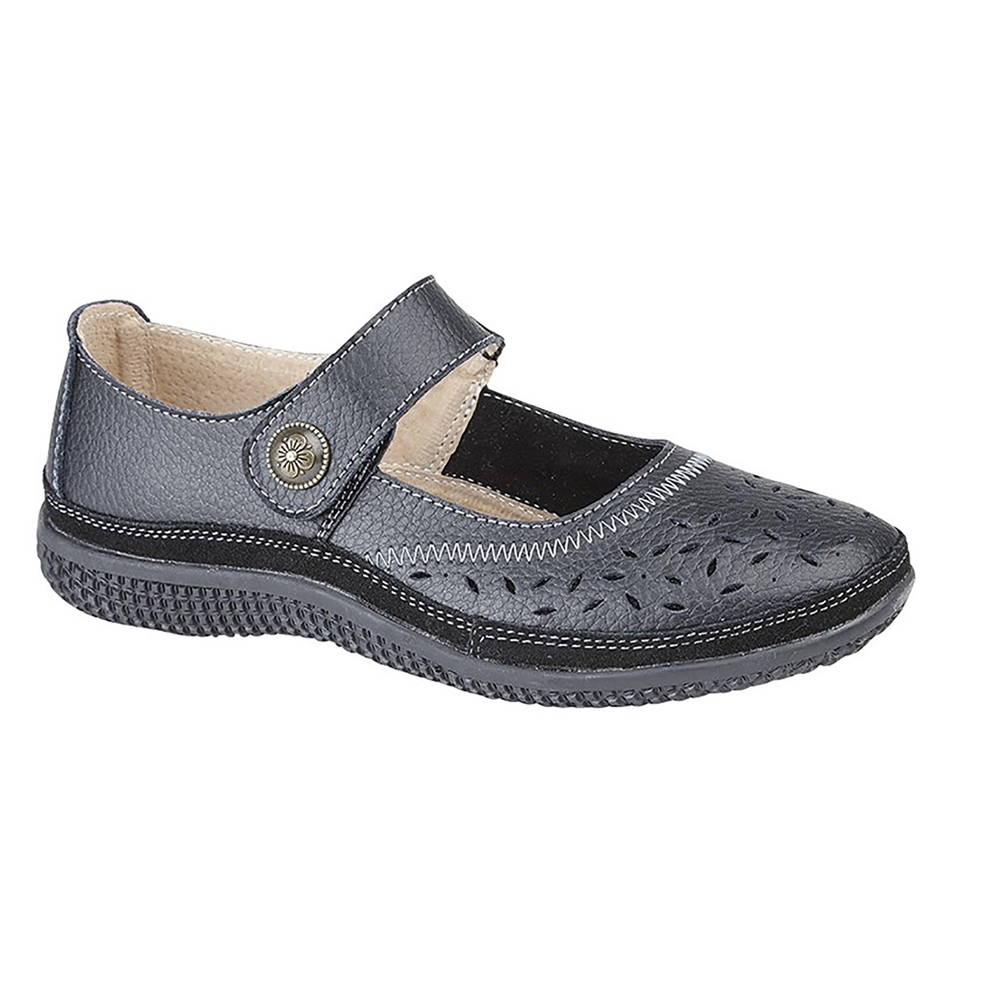 Eleanor Ladies Leather Wide Fit Mary Jane Shoes Black-image-15