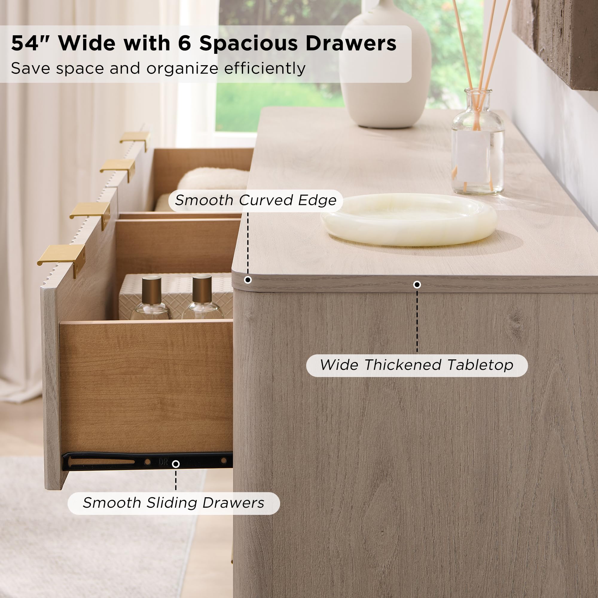 Amazon.com: T4TREAM Fluted 6 Drawers Dresser, 54