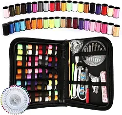 Kit de Costura Portátil Completo, 128 Peças, Estojo Preto com Linhas Coloridas, Agulhas, Tesoura, Acessórios para Reparo e Costura
