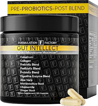 Formulation Factory Probiotics for Women & Men - Gut Intellect 10-in-1 Digestive Enzymes with Prebiotics and Postbiotics - Total Gut Health Supplement - 120 Capsules, 2 Month Supply
