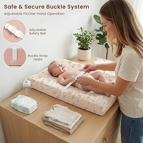 Miniatura 4 de Konssy Almohadilla de muselina con forro impermeable, incluye paquete de 2 fundas suaves y de algodón, almohadilla para cambiar pañales de bebé para