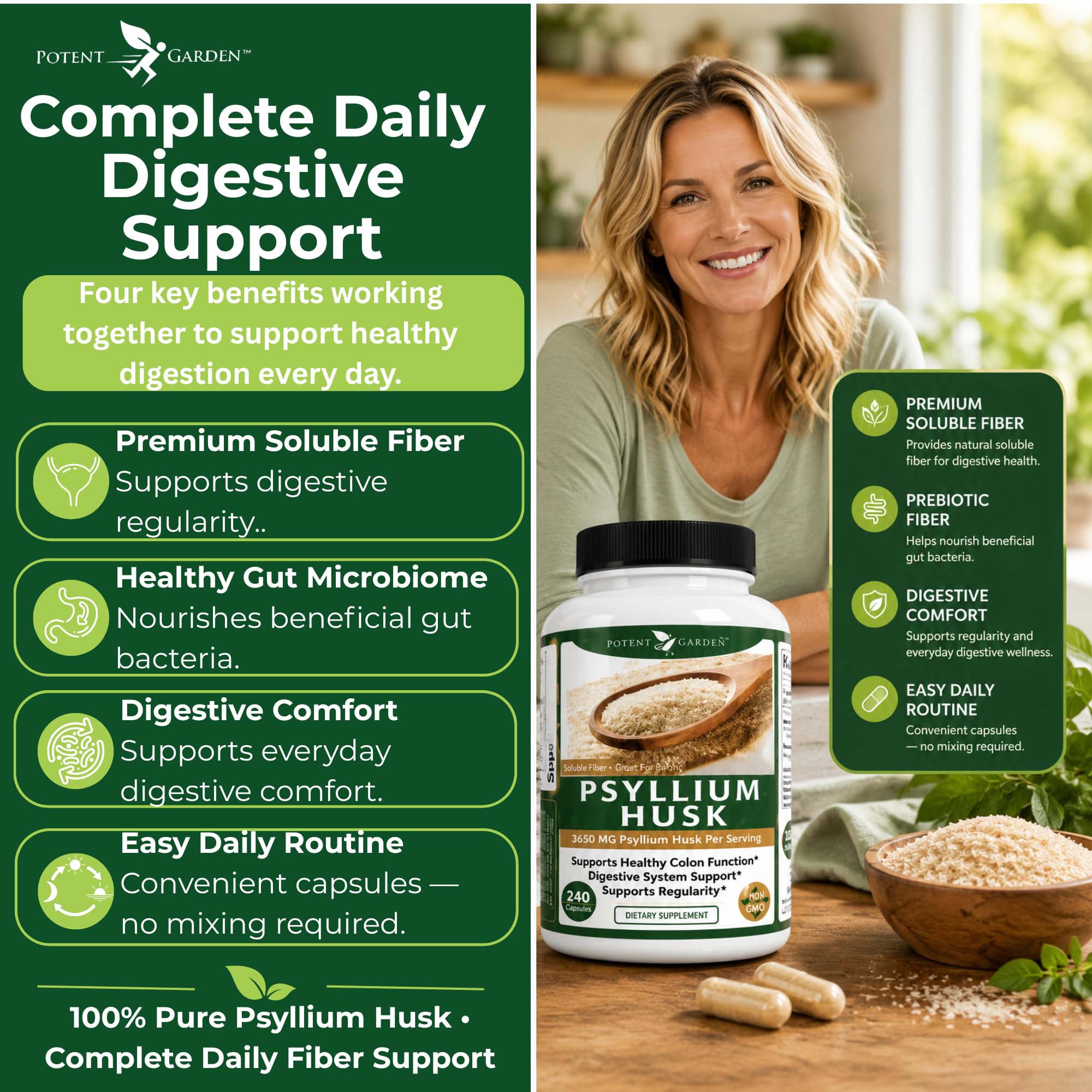 Potent Garden Psyllium Husk Capsules All Natural & Powerful Soluble Dietary Fiber Supplement Helps Support Regularity & Digestion, 240 Caps — Amazon image 6