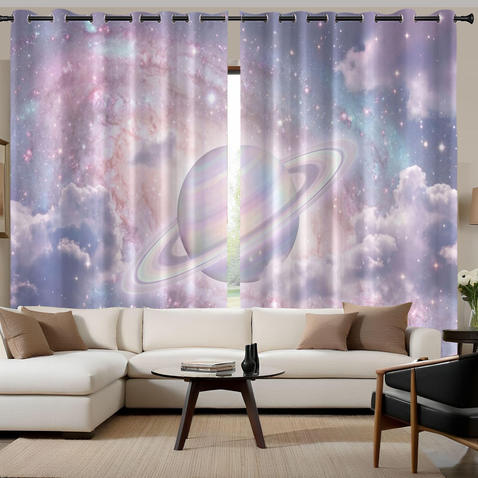 Tende Oscuranti Saturno Nebulosa, Stile Fantascientifico Onirico Risparmio Energetico Ridurre Rumore Tende Termiche Isolanti per Camera Da Letto E Soggiorno, 140 x 260 cm, 2 Pannelli
