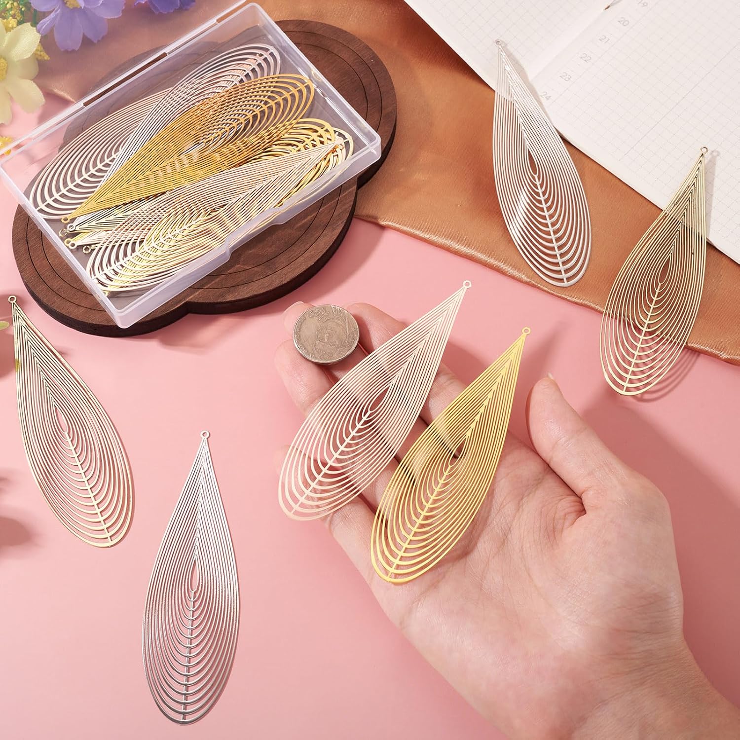 Cheriswelry Big Teardrop Filigree Pendants Etched Metal Embellishments Dangle Earring Charms Silver Golden Drop Necklace Pendants for DIY Craft Jewelry Making - Image 6