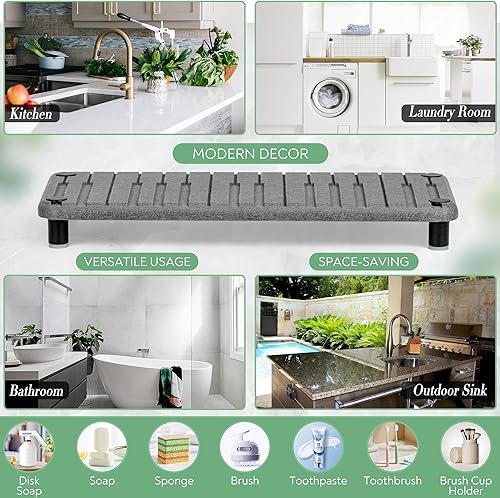 Miniatura 3 de Bandeja de piedra para fregadero, organizador de fregadero de piedra de secado para jabón, soporte de esponja, tierra de diatomeas de secado rápido,