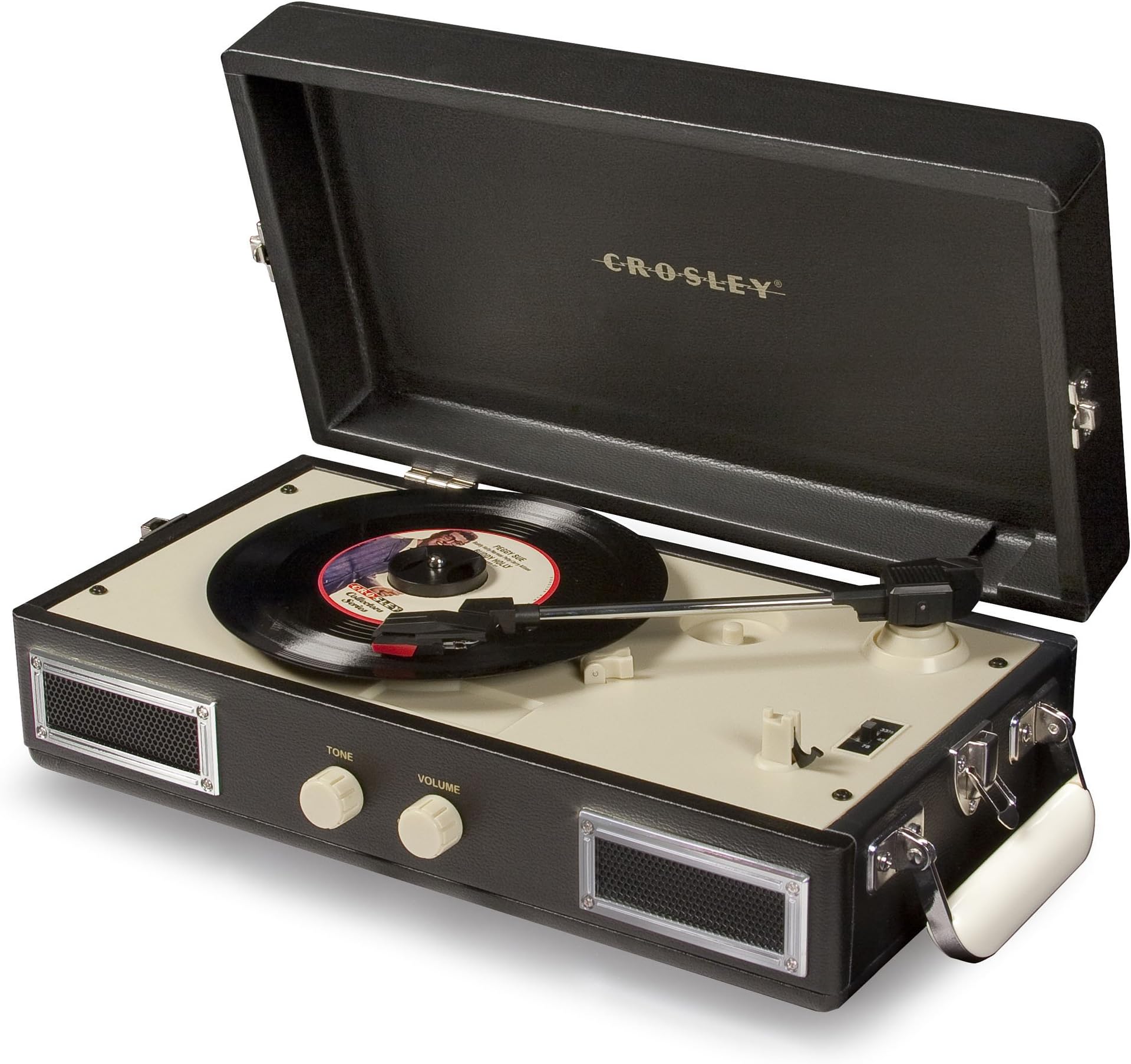 Crosley CR40-BK Mini Turntable with Full-Range Stereo Speakers, Black & Cream