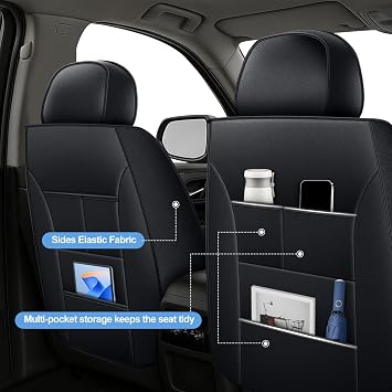Seat Covers Custom Fit for GMC Yukon 7 Seats: 2007-2025 Waterproof Faux Leather Automotive Seat Covers Airbag Compatible Car Seat Protectors with 3 Storage Bags(Black)