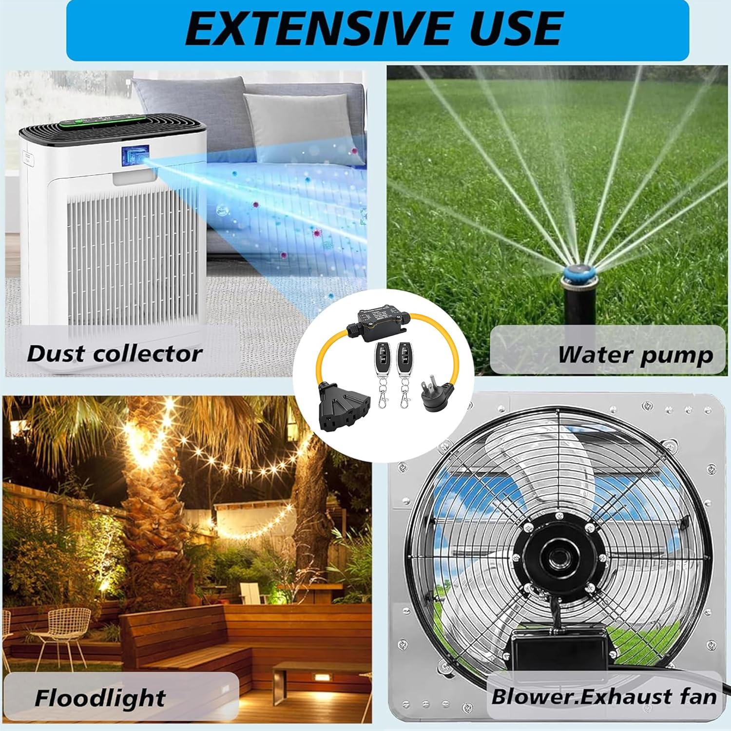 Outdoor Wireless Remote Control Socket Plug,1 to 3 Waterproof Remote Power Switch,110V/120V/250V/20A Heavy Duty Intelligent Socket,164FT Range,Suitable for Lamps,Electrical Equipment