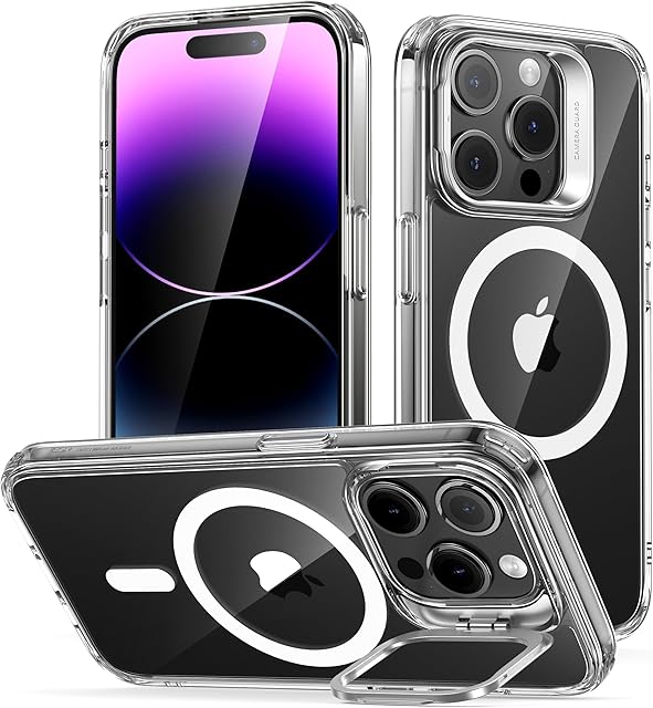 ESR Klasyczne etui z funkcją HaloLock, kompatybilne z iPhone 14 Pro, etui kompatybilne z MagSafe, ochrona wojskowa, zintegrowany stojak na aparat, tylna strona odporna na zarysowania, przezroczyste