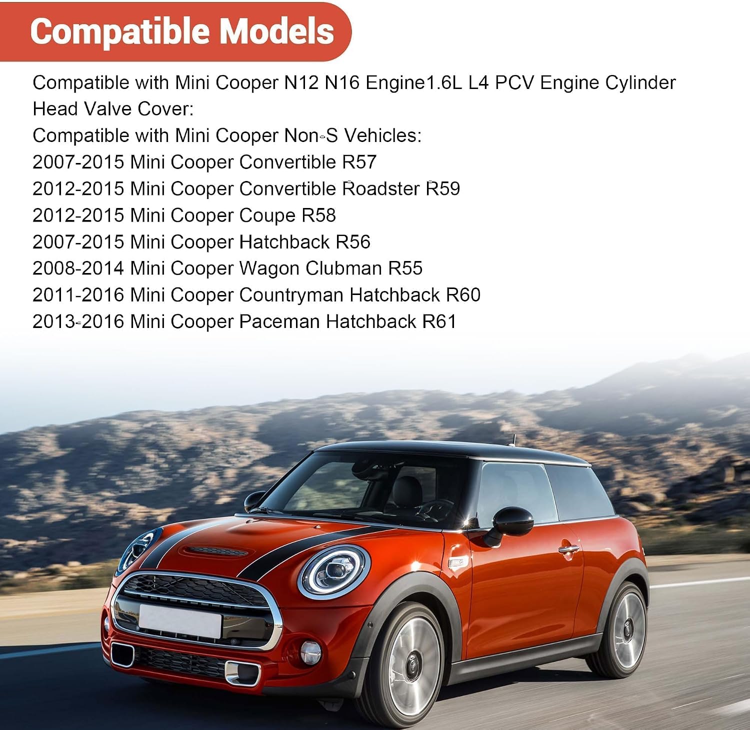 PCV Engine Valve Cover Kit Fit for B-M-W Mini Cooper 2007-2015 for Mini Cooper Countryman 2011-2016 for Cooper Paceman 2013-2016 R55 R56 R57 R58 R59 R60 R61 Non-S Replace 11127572724