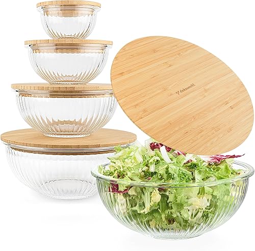 Vista 13 de Juego de 4 recipientes de vidrio apilables que ahorran espacio con tapas herméticas de bambú, para almuerzo, comidas y preparación de alimentos, 4