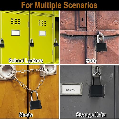 Miniatura 6 de Candado de combinación resistente de 2 o 4 unidades, candado de combinación de 4 dígitos resistente a la intemperie con grillete largocorto,
