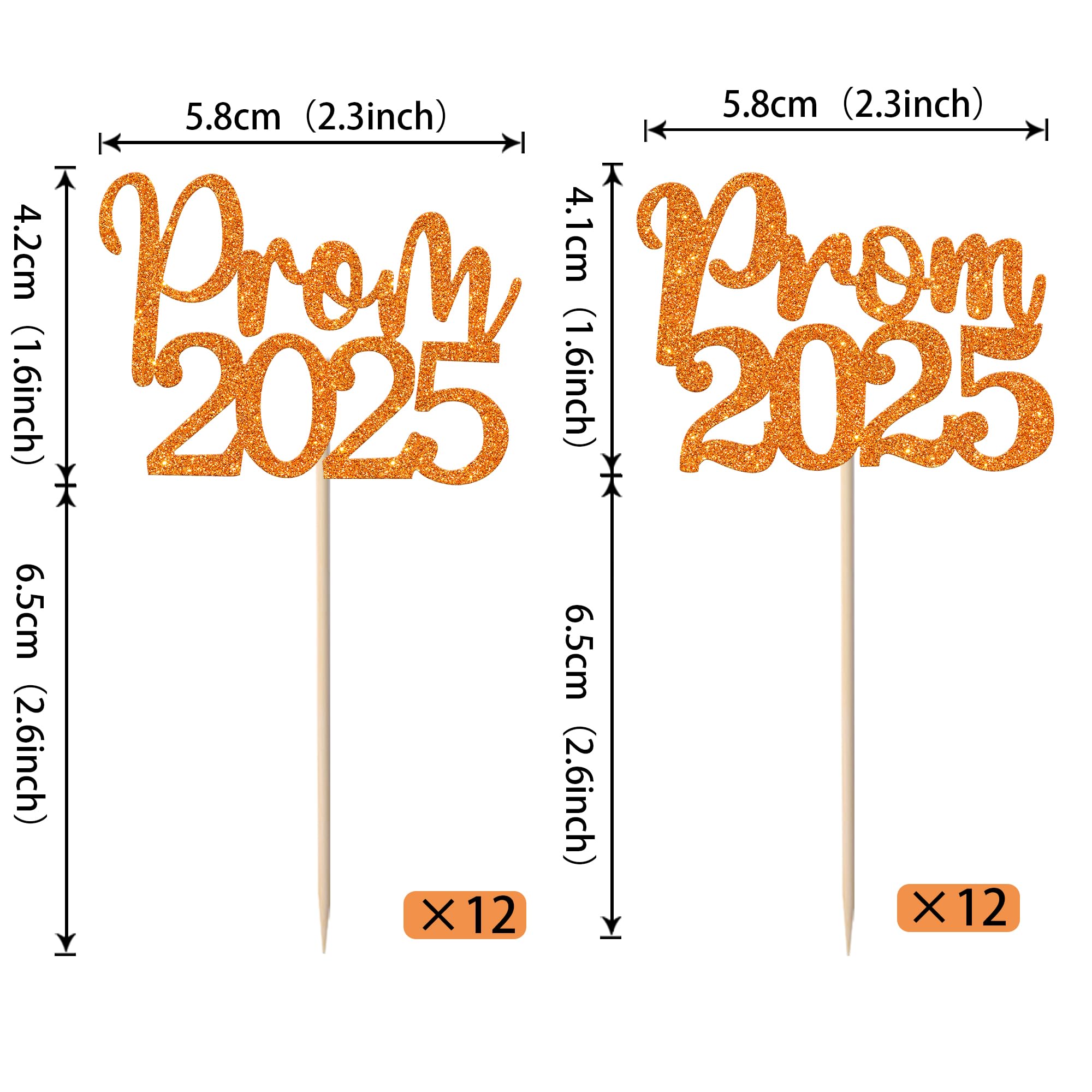 24 Pack Prom 2025 Graduation Cupcake Toppers Glitter 2025 Prom College Cupcake Picks for Congrats 2025 Graduation Class of 2025 Theme School Party Cake Decoration Supplies Orange