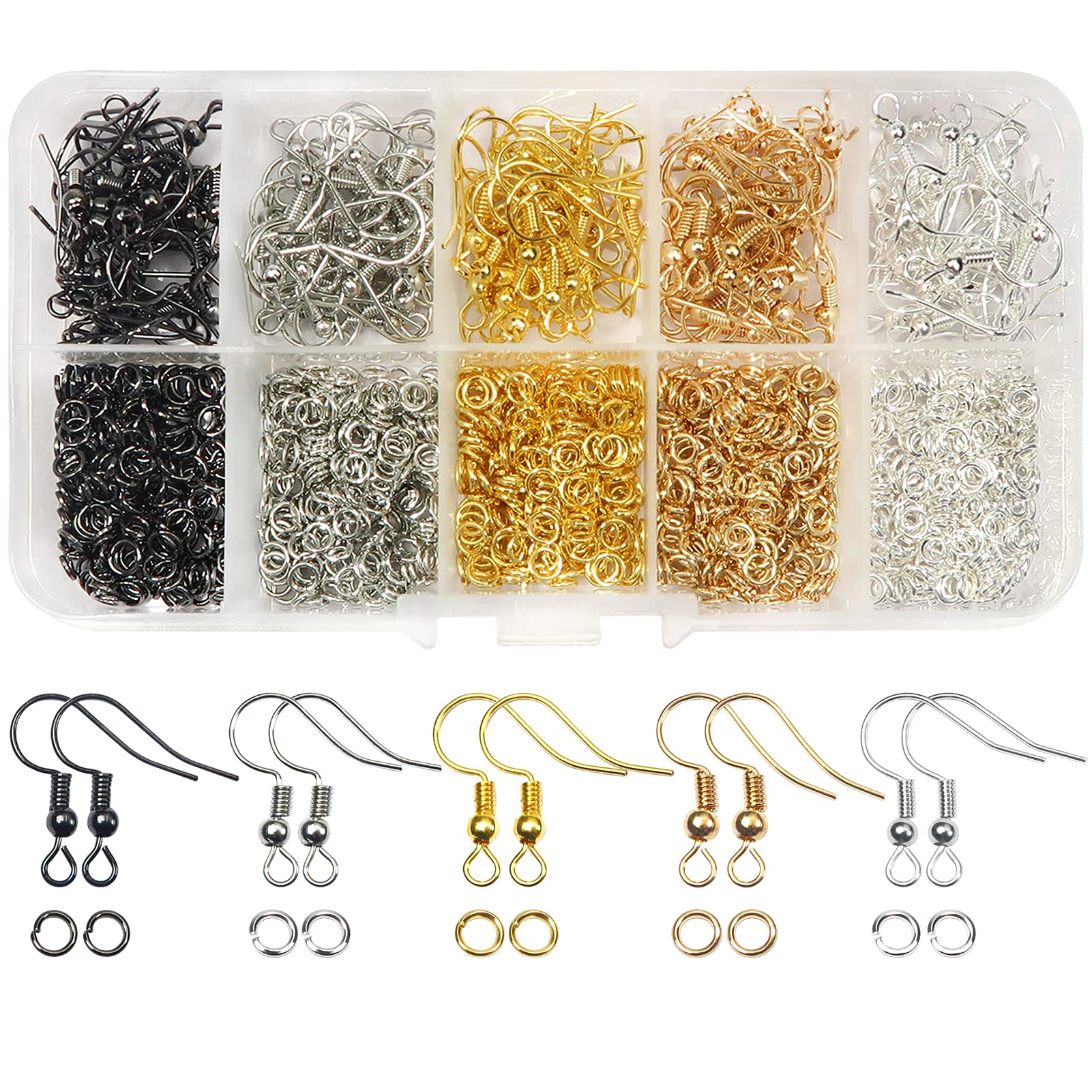 TOAOB 1150Pcs Earring Hooks 18Mm Stainless Steel and Open Jump Rings 4Mm for DIY Making Findings Multi