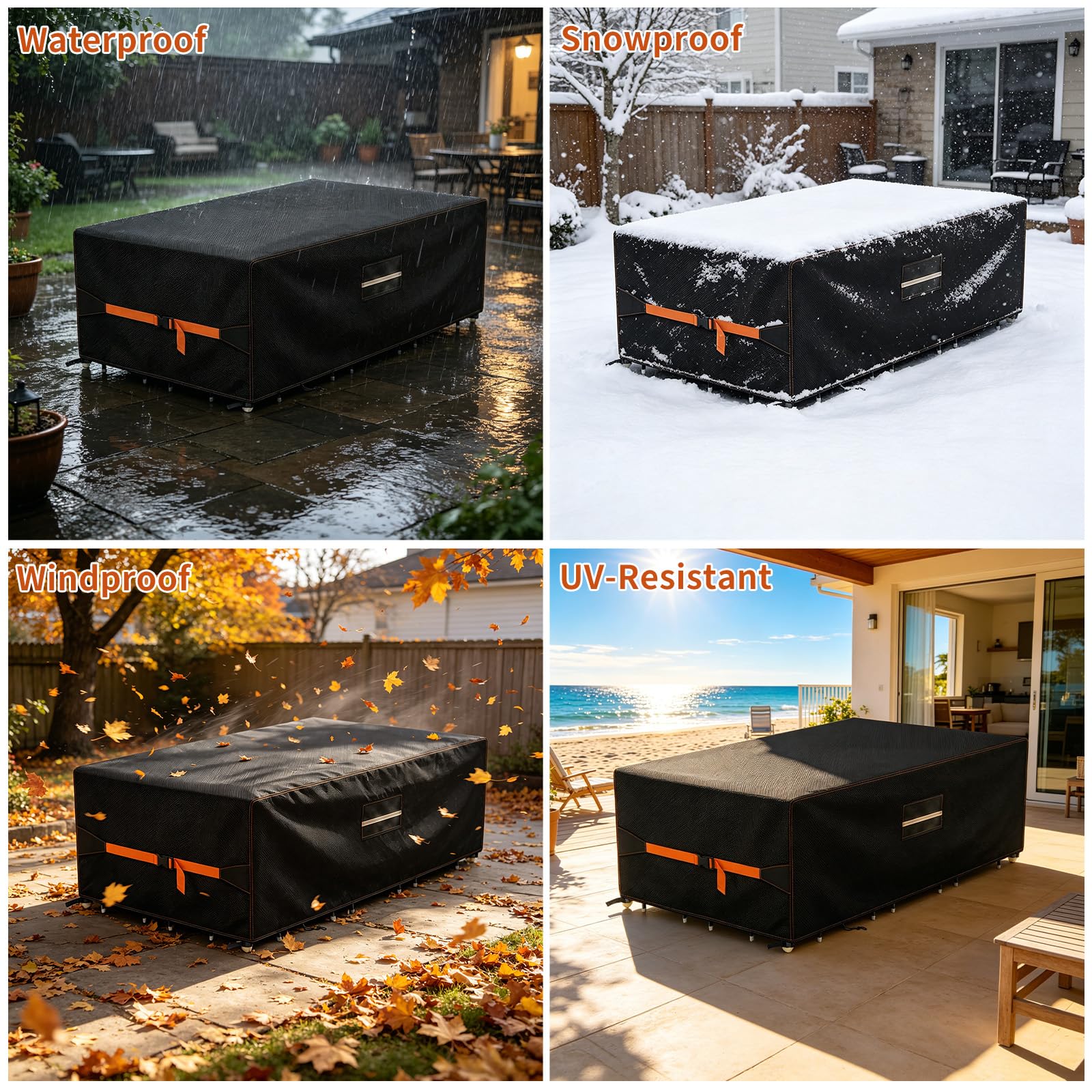Copertura Tavolo Esterno Impermeabile, 420D Panno Oxford Copertura per Mobili da Giardino 270x180x89cm, Telo Copri Tavolo da Patio con Prese d'Aria Antivento, Anti-UV, Resistente Allo Strappo