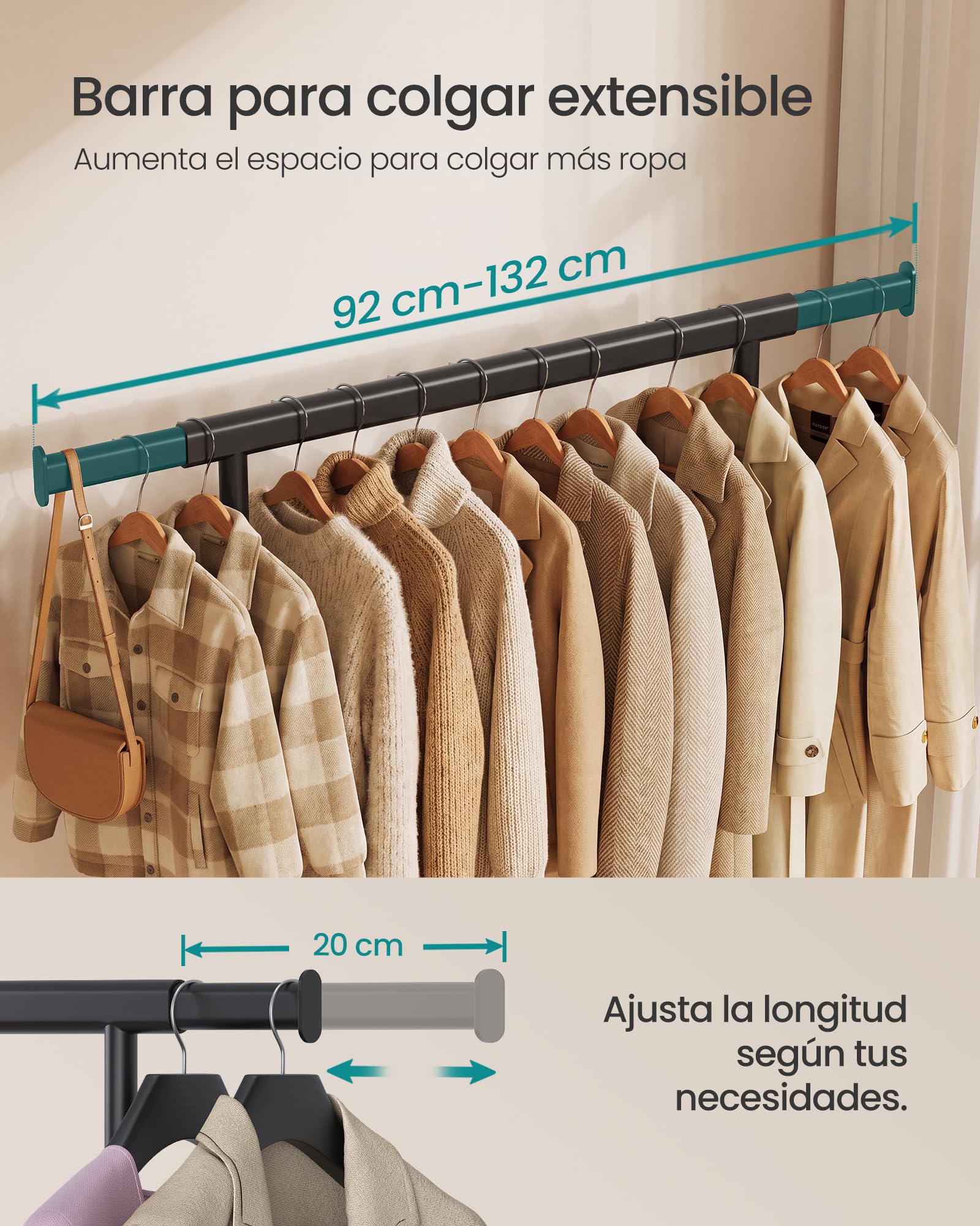 SONGMICS Burro Ropa Resistente, Extensible con Ruedas, Acero