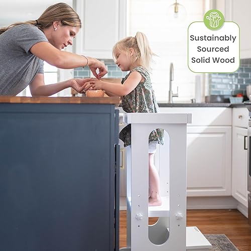 Miniatura 3 de Little Partners Explore n Store - Taburete de cocina con altura ajustable para niños pequeños o cualquier ayudante, Madera, Blanco Suave