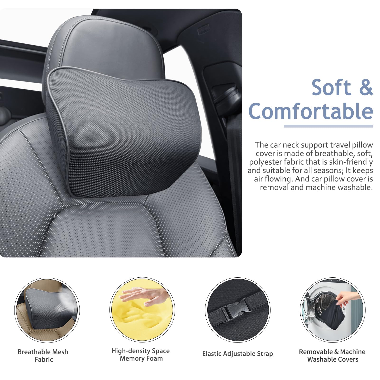 Amazon｜XCF 車用ヘッドレスト枕 ソフトレザー カーネックピロー 低