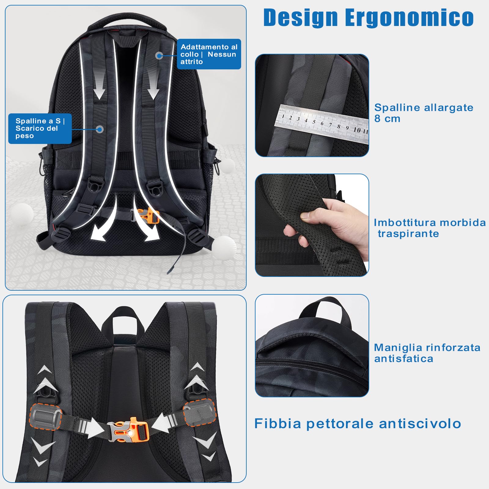 Zaino Scuola Media Superiore Ragazzo, Zaino Uomo Grande 17 Pollici Laptop, Zaini per PC portatili Impermeabile, Zainetti per Bambini Casual Borsa per Scuola Università Viaggio, 10 -22 Anni, 50cm