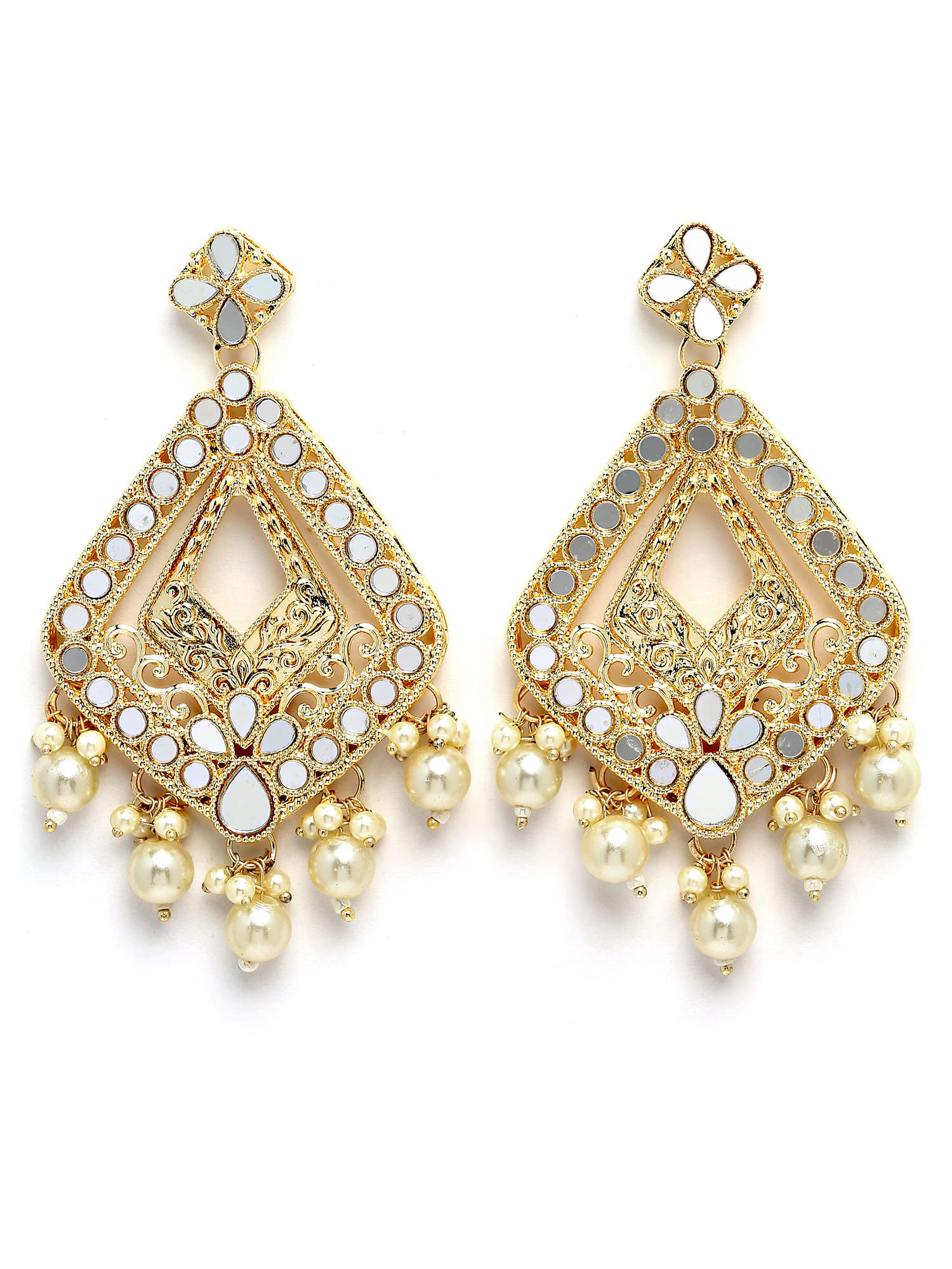 Karatcart Gold Plated Mirror Studded Diamond Shape Dangler Earrings for Women (B0BG65K3T4) Amazon Price History, Amazon Price Tracker