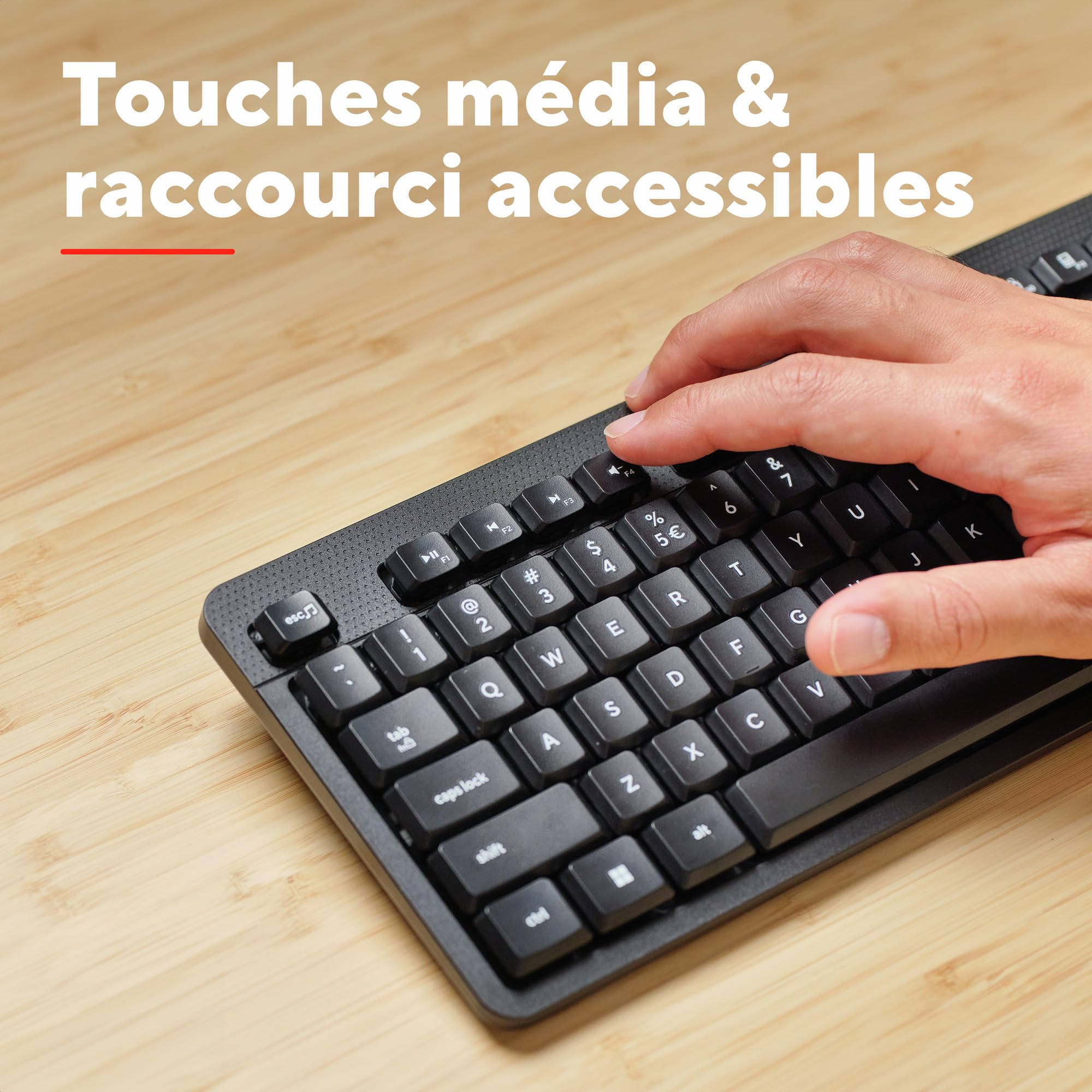 Clavier sans Fil Silencieux AZERTY Français Trust ODY II, Touches Plates Flottantes, Résistant aux Éclaboussures, Récepteur USB RF 2.4GHz, Noir
