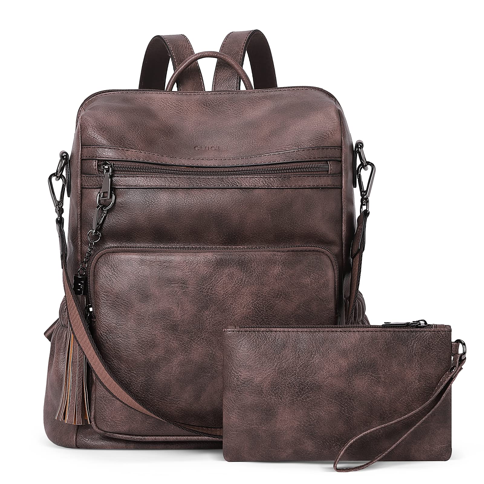 CLUCI Backpack Purse for Women Leather Fashion Designer Travel Ladies Shoulder Bags with Wristlet