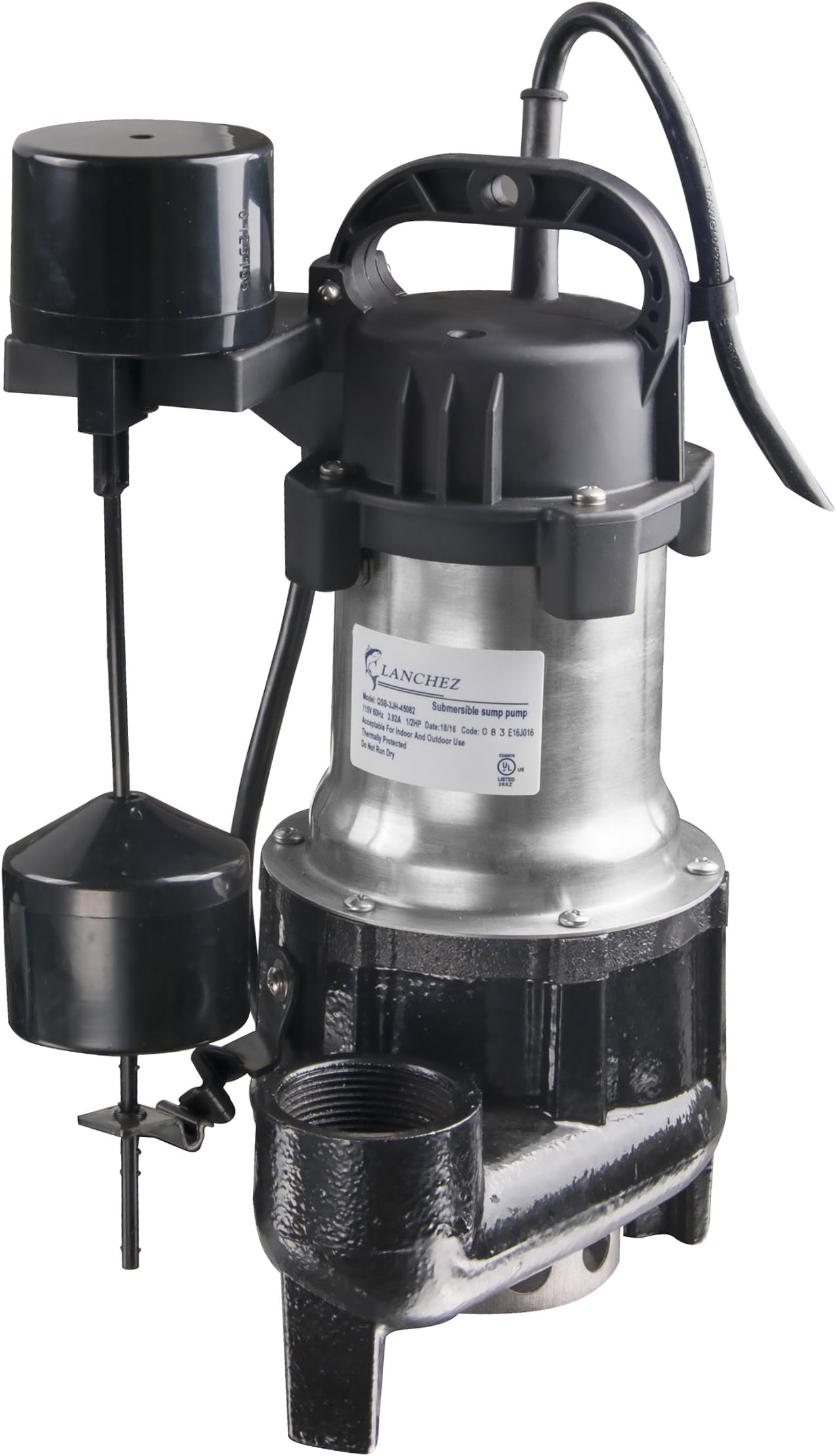 LANCHEZ Q450B82V Stainless Steel and Cast Iron Submersible Sump Pump Sewage Pump with Float Switch for Dirty Water