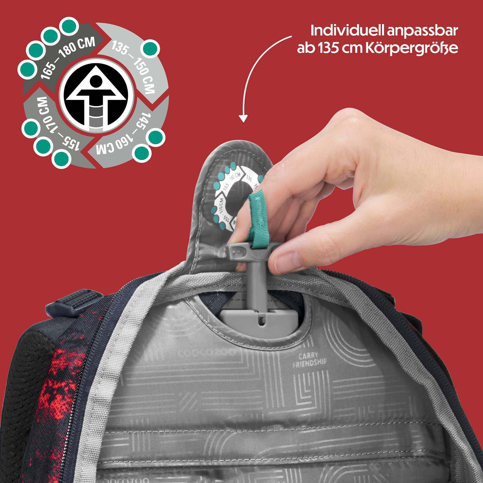 coocazoo Porter Schulrucksack „Broken Black”, schwarz-rot, ergonomischer & anpassbarer Tornister, höhen- & größenverstellbar, mit Brustgurt & Hüftgurt, ab der 3. Klasse