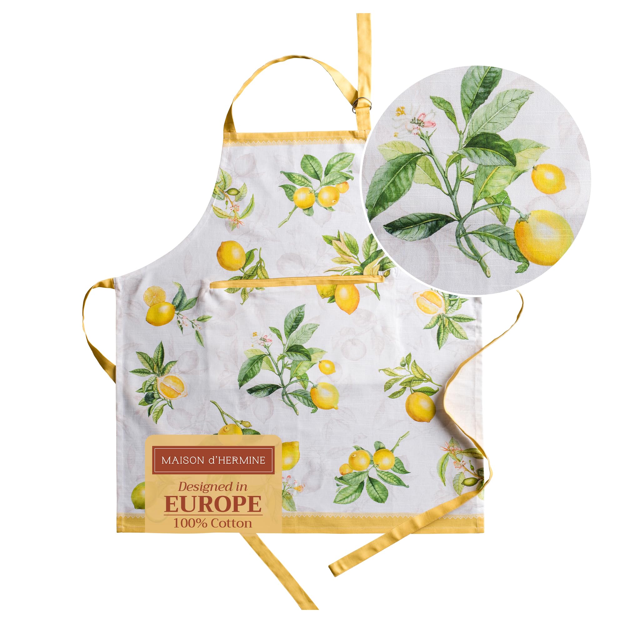 Maison d' Hermine Schürze, 100% Baumwolle, 1 Stück, verstellbarer Nackenriemen, Schürze mit Mitteltasche und langen Bändern für Damen, Herren, Koch