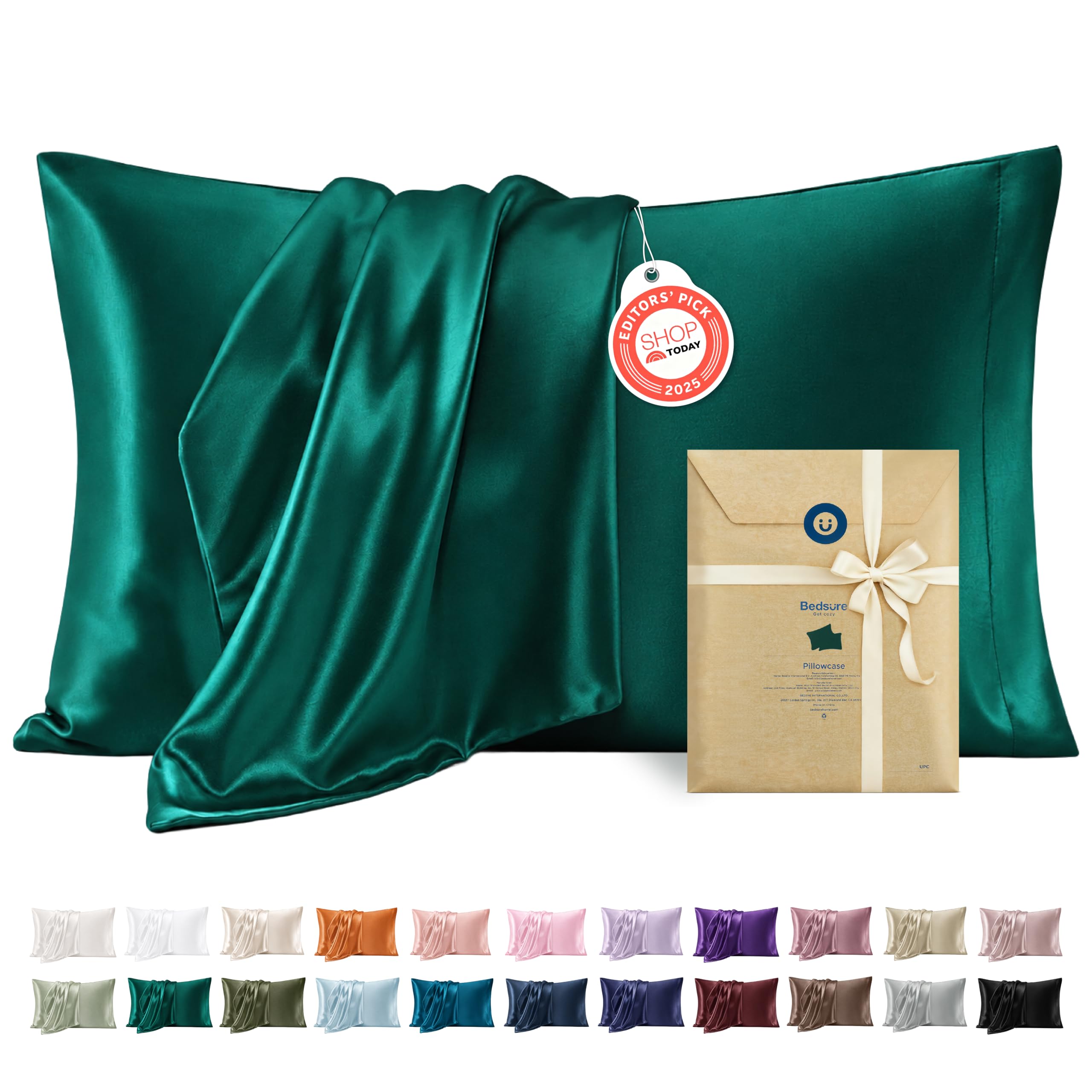 Bedsure Satin Pillowcases King Set of 2, Silky Pillow Cases, Dark Green