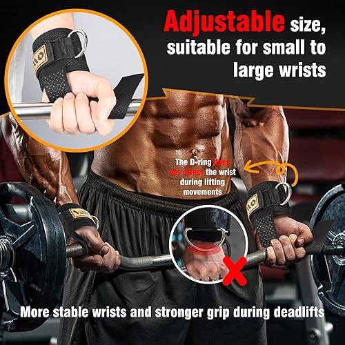 Miniatura 4 de VAIIO 2Pcs Adjustable Weight Lifting Straps with D Ring  Original Non-Slip Dot Design for Deadlifts, Cable Machines & Powerlifting - 7mm Neoprene