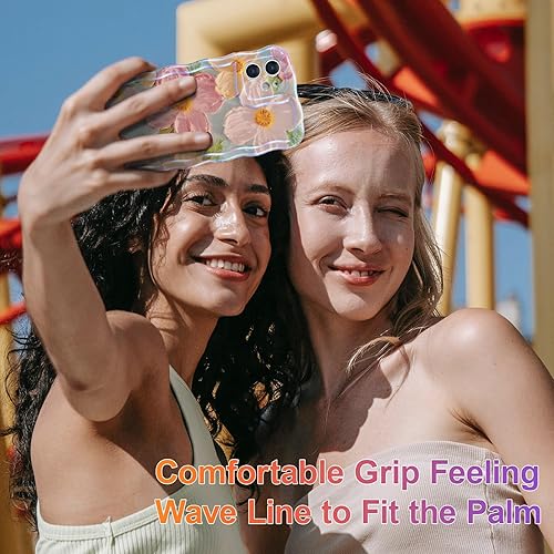 Miniatura 8 de EYZUTAK Funda para iPhone 12, colorida pintura al óleo retro impresa flor rayo láser patrón brillante lindo borde rizado ondas exquisita cubierta