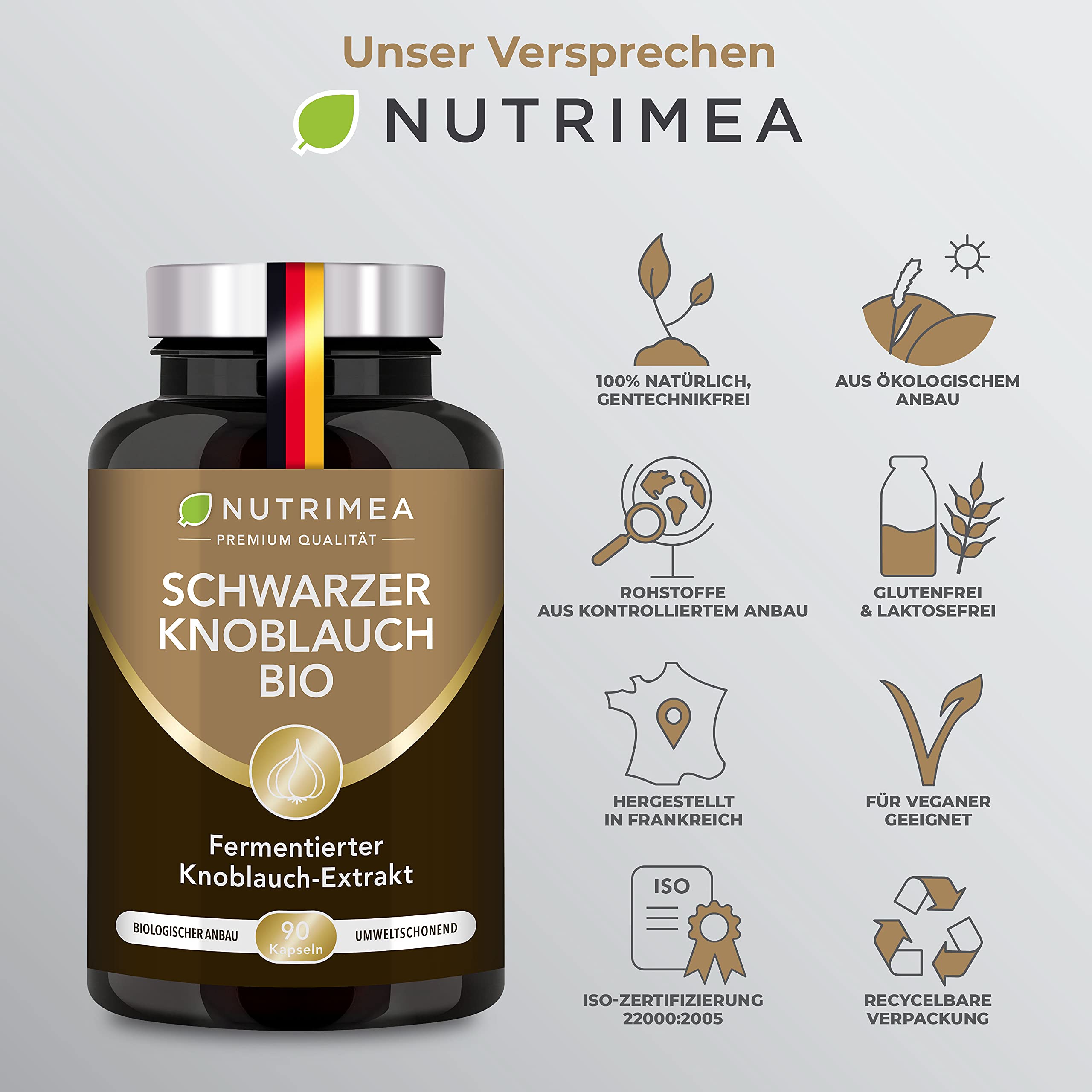 Schwarzer Knoblauch Bio - Reiner Extrakt fermentiert - Mit S-Allyl-Cystein - Hochdosiert Kapseln - Veganes Produkt - Nutrimea - Premium Qualität (Packung mit 2)