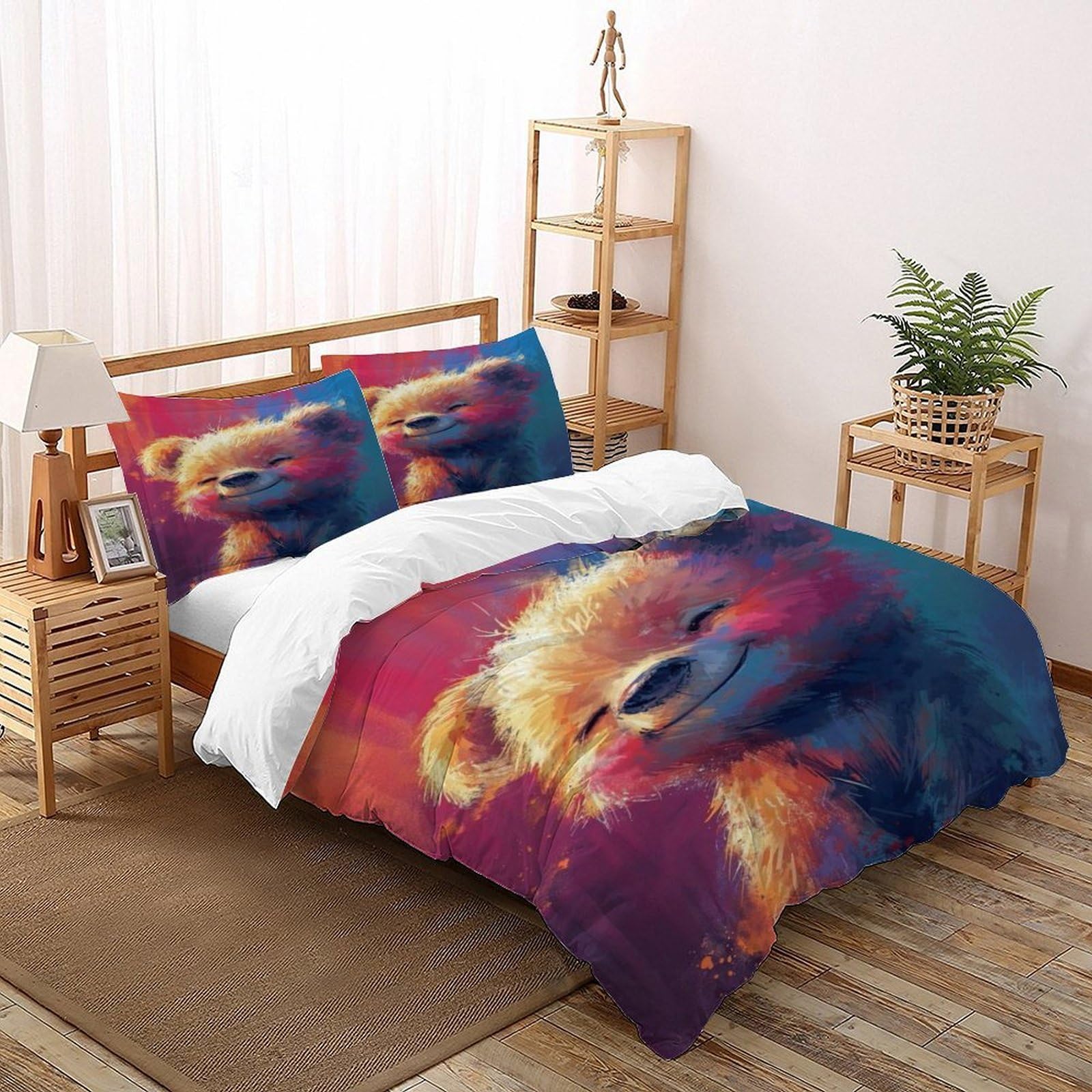 Housse de couette ours en peluche pour chambre adulte ambiance nature