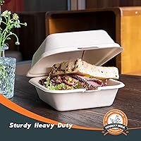 Vista 9 de To Go Contenedores desechables – 6 x 6 pulgadas, 50 unidades de contenedores de comida para llevar con cubierta blanca para llevar, 100%