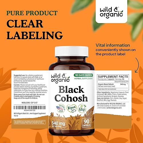 Miniatura 7 de Wild & Organic Cápsulas de cohosh negro, 90 unidades, suplemento de apoyo a la salud de la mujer