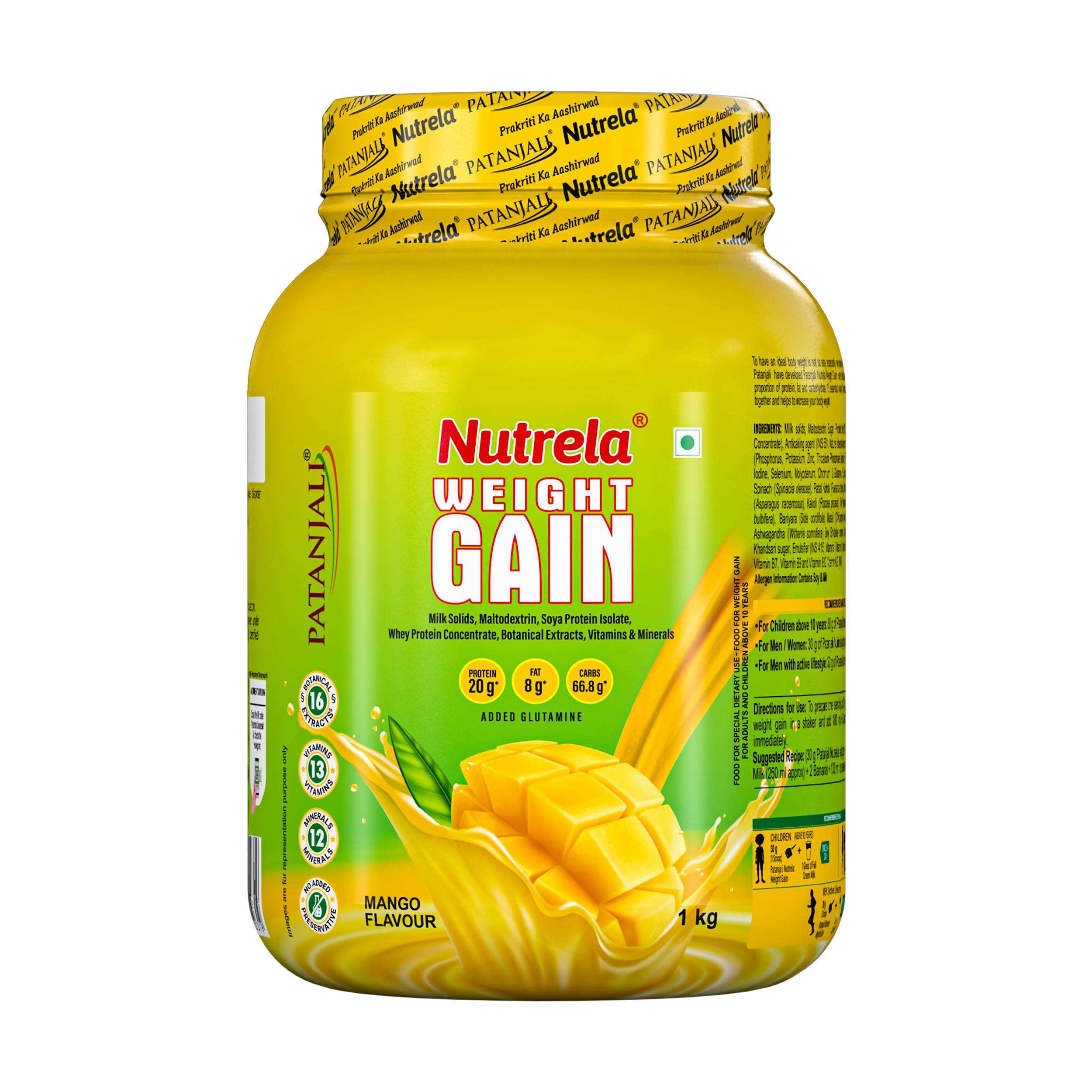 Nutrela Weight Gainer Powder - 1kg Mango Flavour | 20g Protein, 66.8 Carbs, 13 Vitamins & 12 Minerals with Khandsari Sugar | Ideal for Athlete, Men, Women & Kids above 10 Year (B0DGSZBZZ5) Amazon Price History, Amazon Price Tracker
