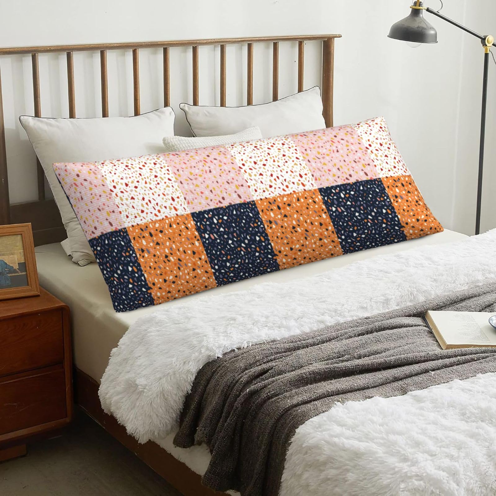Seamless Vector Terrazzo Patterns, Body Pillow Cover with Zipper,Long Body Pillowcase 20 x 60 in