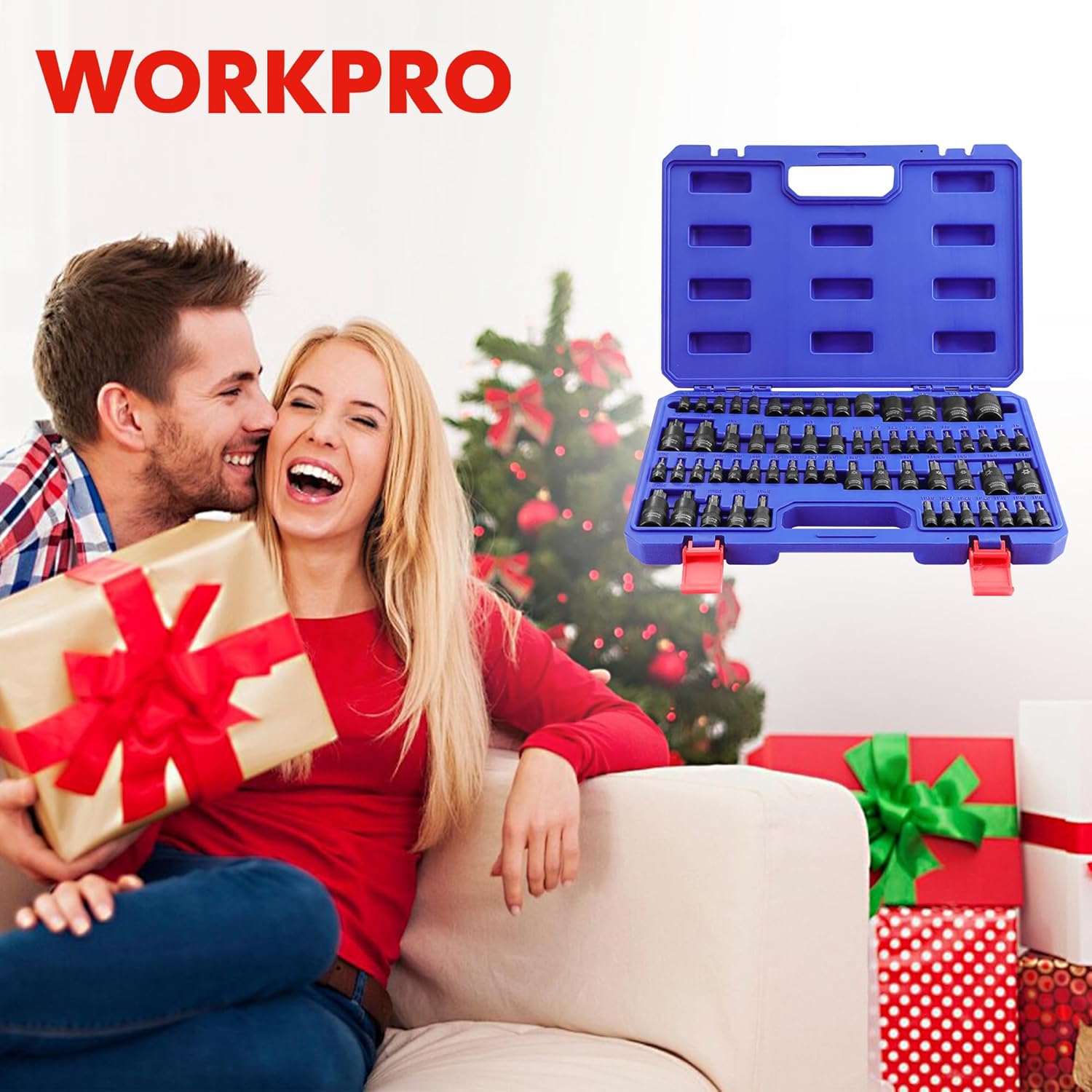 WORKPRO 60-piece Master Torx Bit Socket and External Torx Socket Set, 1/4", 3/8", 1/2" Drive Bits, Female E Sockets E4-E24, Star Socket Bits T6-T70, TT6-TT70, TP8-TP60, CR-V & S2 Alloy Steel