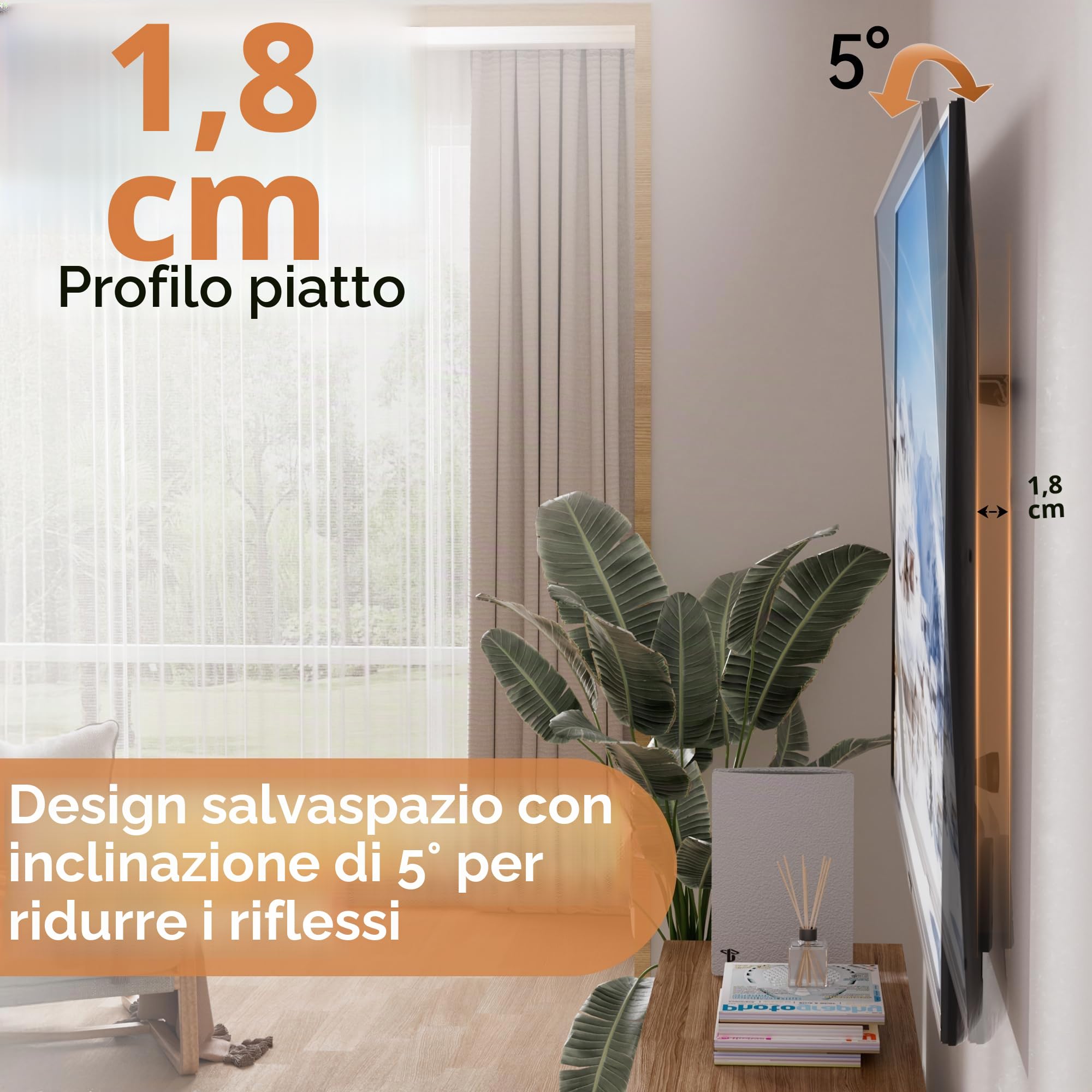 Supporto da parete per TV senza piedistallo per TV da 32–75 pollici, supporto da parete per TV per pareti in cartongesso, senza forare e senza tasselli con max VESA 600x400 mm fino a 68 kg