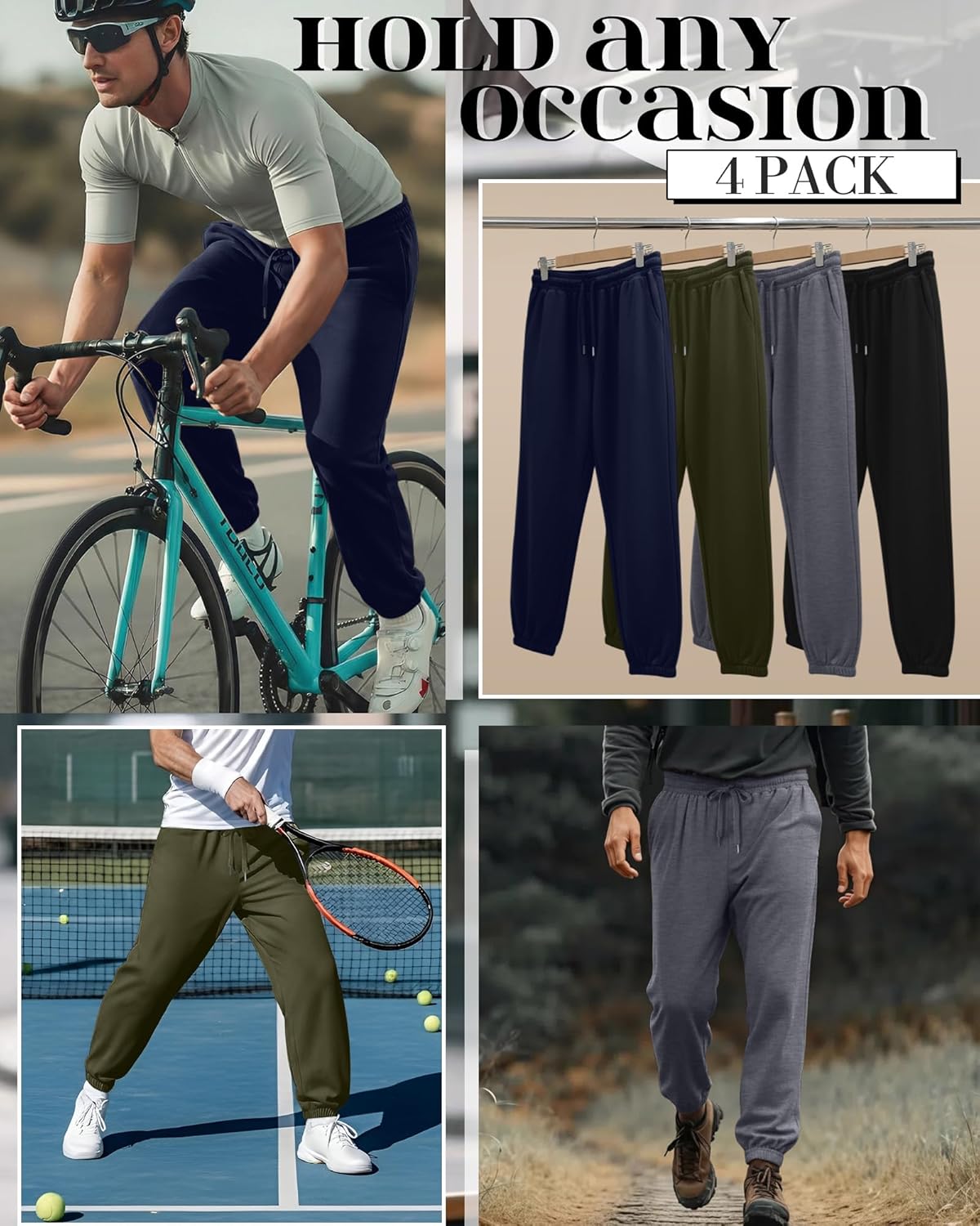 4 Pack Men’s Big and Tall Sweatpants Drawstring Loose Joggers Casual Elastic Waist Athletic Pants with Pockets