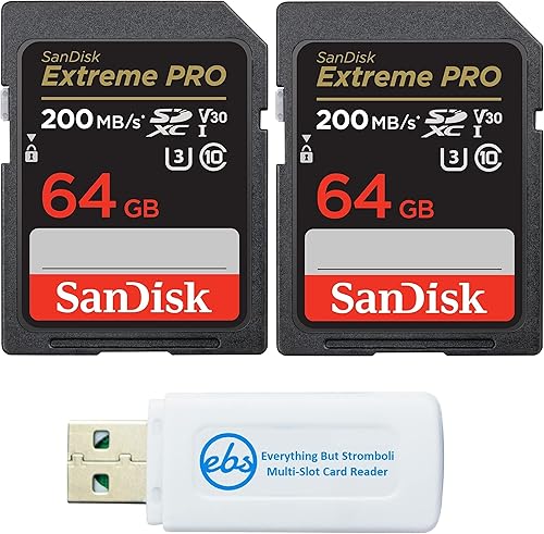 SanDisk - Tarjeta de memoria SDXC SD Extreme Pro de 64 GB (paquete de dos) funciona con Nikon D3500, D7500, D5600 Cámara digital DSLR 4K V30 U3